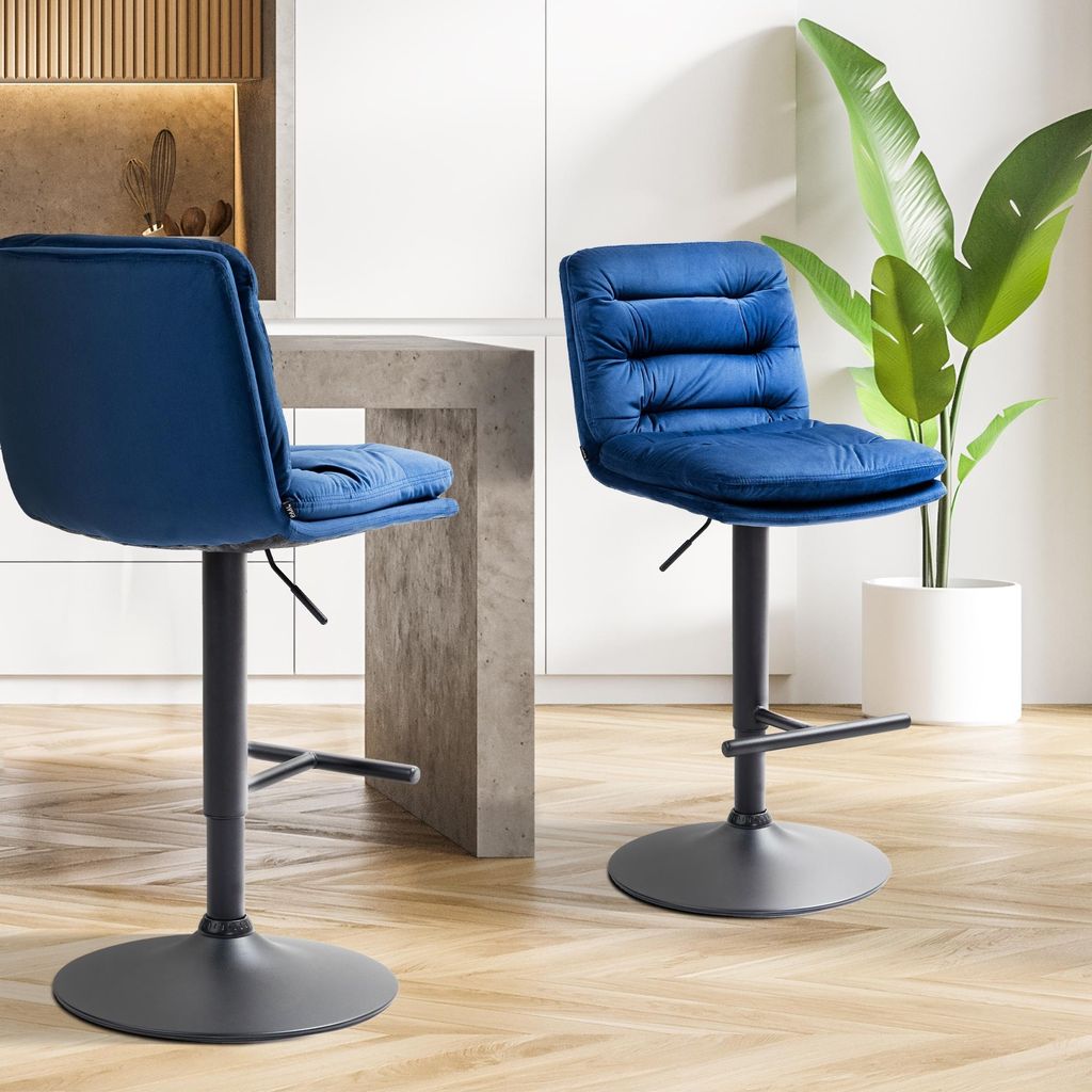 Barhocker HLO-CP247 Samt schwarz blau