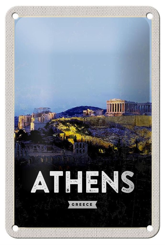 Blechschild Reise 12x18cm Athens Greece Überblick Dekoration
