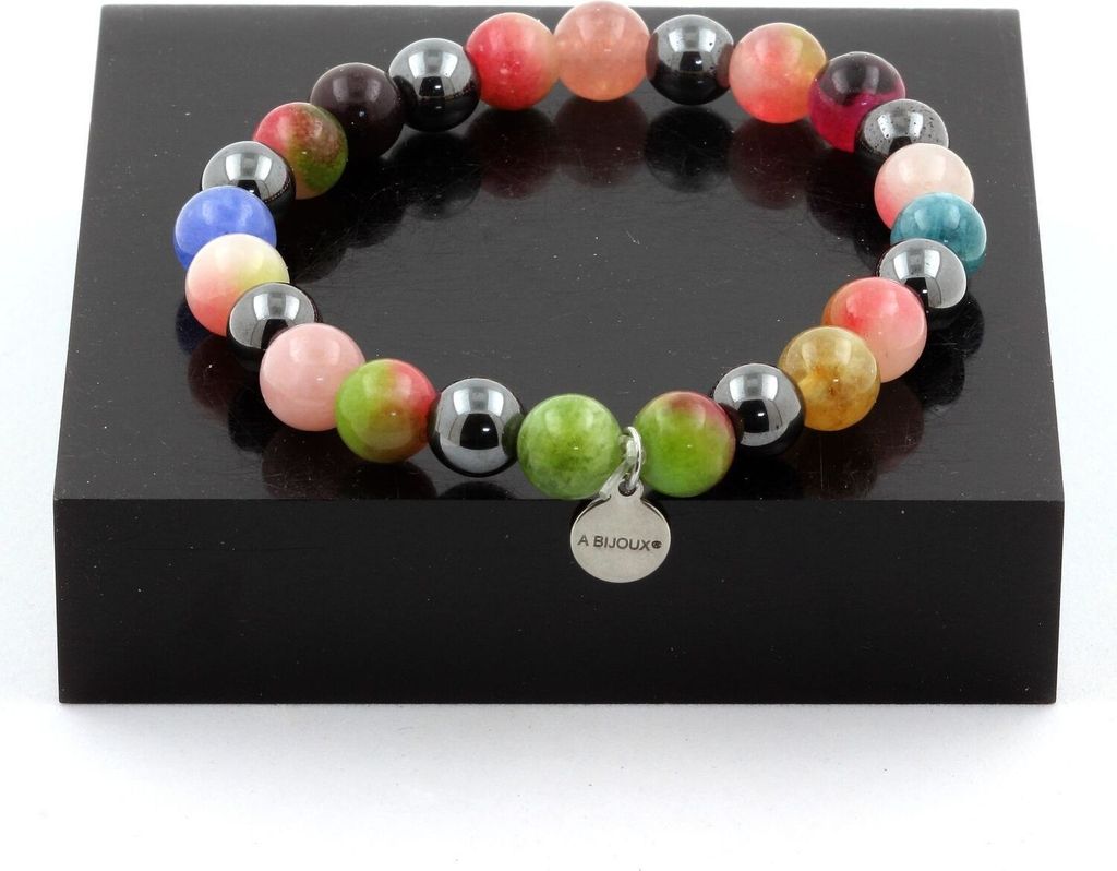 Mehrfarbiges Turmalin-Perlenarmband + Wassermelonen-Turmalin + Hämatit 8 mm