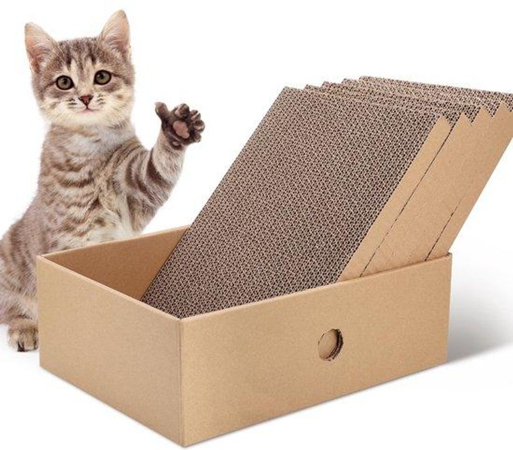 Krabplank für Katzen, 5-teilige Krabmat mit Krasbeschutzung, 32,7 x 24 x 11,6 cm, Katzenkrabbox, Krabstange mit Mintgeschmack