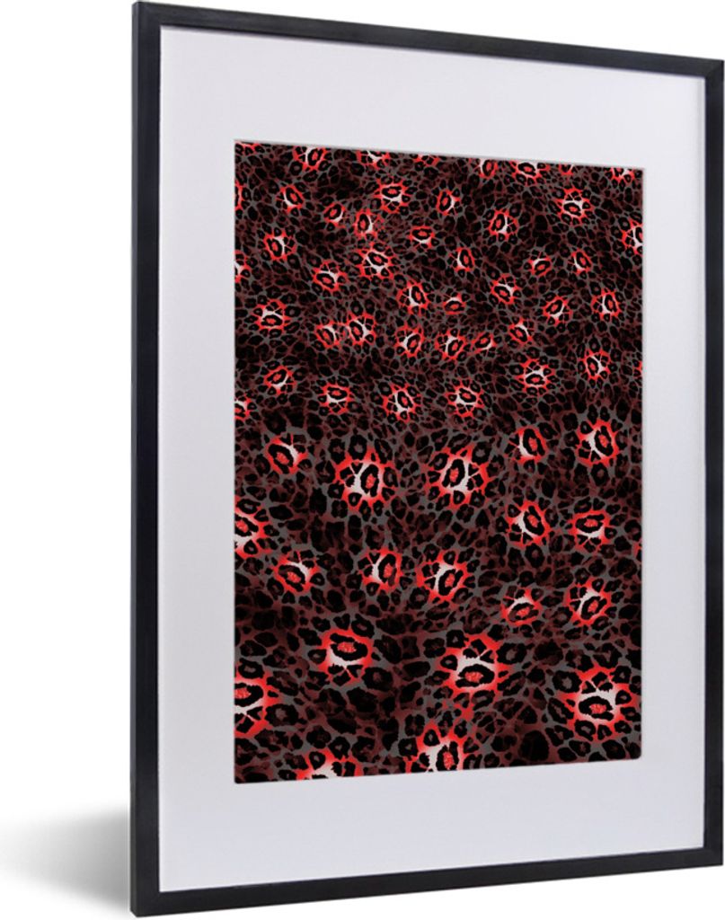 MuchoWow Gerahmtes Poster Panther Druck - Rot - Tiere 30x40 cm - Poster mit Schwarzem Bilderrahmen Wandposter Rahmen Foto Bilder - Wandposter Sch...