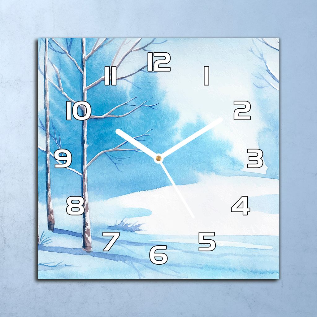 Deko Glasuhr Wanduhr 30x30 Winterlandschaft Quarz Küchenuhr Bürouhr