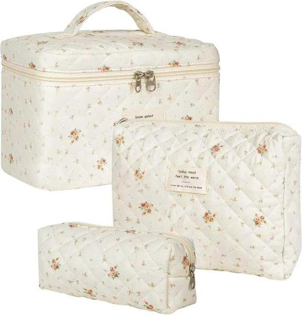 Trousse de maquillage motif floral portable lot de 3 pièces élégantes