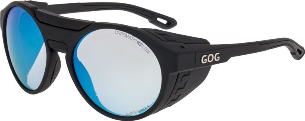 Sportbrille Sport E495-1 Schwarz matt, spiegelblau, photochromatisch, UV 400, Kat. 2-4 Gläser für Hochgebirgseinsatz