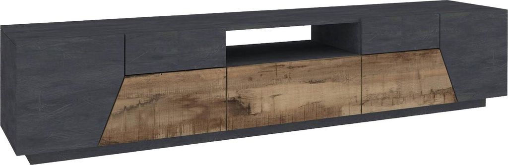 Fernsehschrank Dfilipp, Niedriges Sideboard für Wohnzimmer, Sockel für TV-Möbel, 100 % Italy, cm 220x43h46, Schiefer und Ahorn