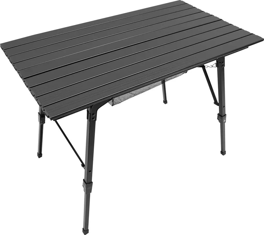 Table de camping aluminium noire avec pieds télescopiques et montage rapide