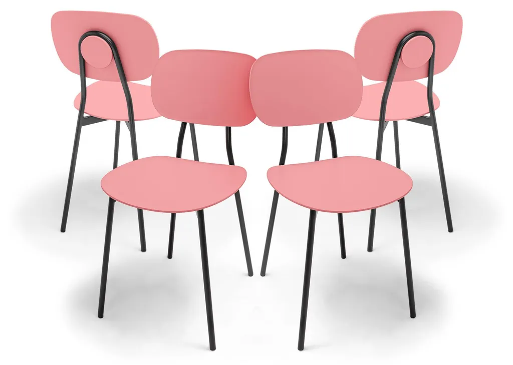 Chaises de Salle à Manger Design Rose et Pieds Métal - Lot de 4