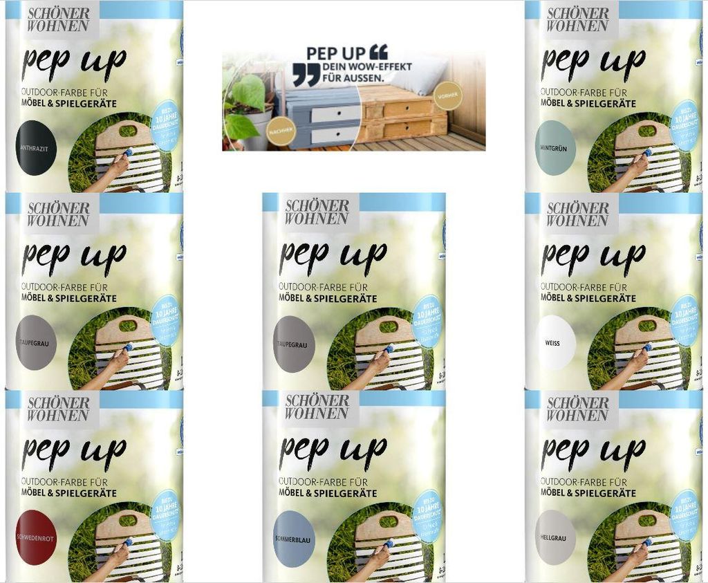 Schöner Wohnen Pep Up Outdoorfarbe 1 L Möbel & Spielgeräte Farbwahl! Außen, Farbwahl PepUp:Weiß
