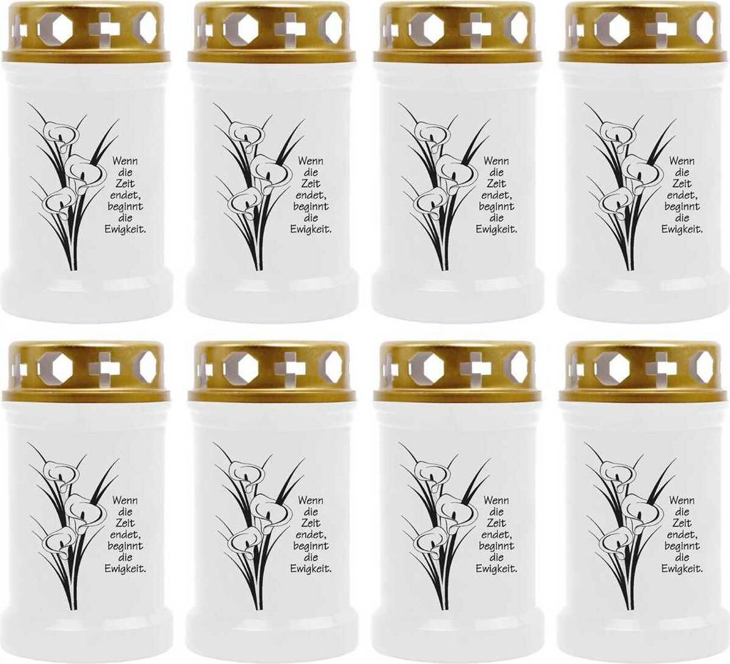 Grabkerze Weiß 8er Pack, Brenndauer: 40 Stunden ( je Kerze ), Motiv: Calla