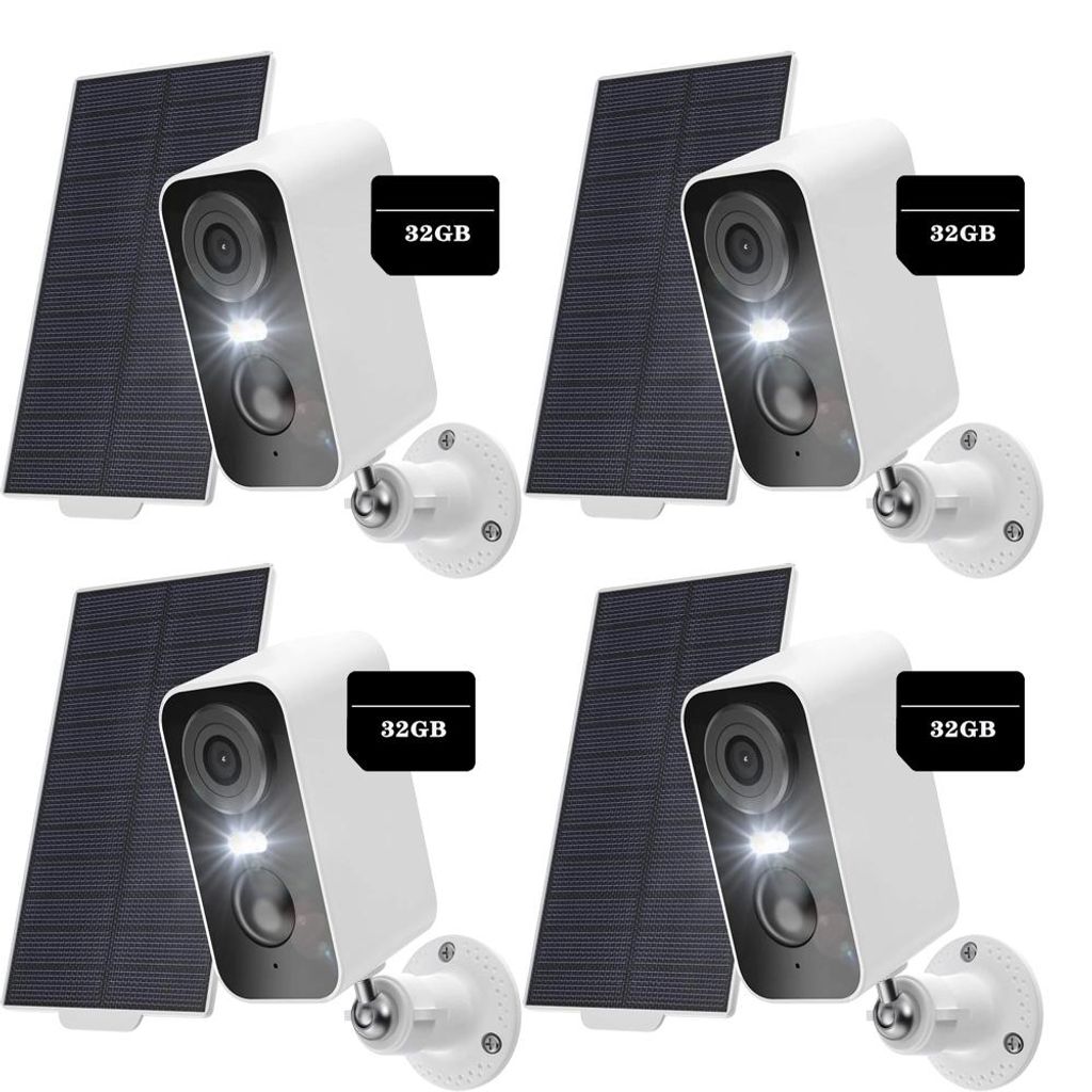 4PCS 2K Überwachungskamera Aussen Akku, WLAN Kamera mit Farbnachtsicht, solar Kamera Überwachung außen 32GB Speicher Karte