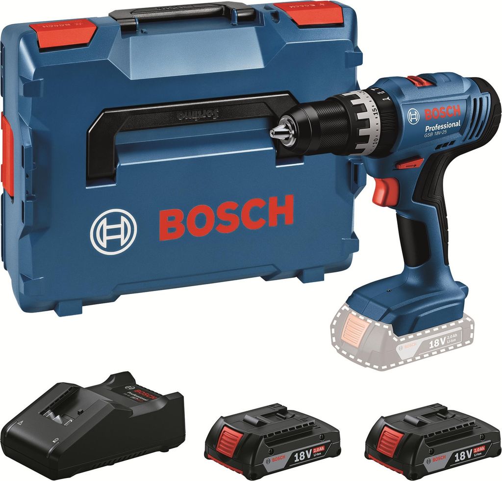 Bosch Akku-Schlagbohrschrauber GSB 18 V-25 Professional 2 Akkus 2,0 Ah + L-BOXX