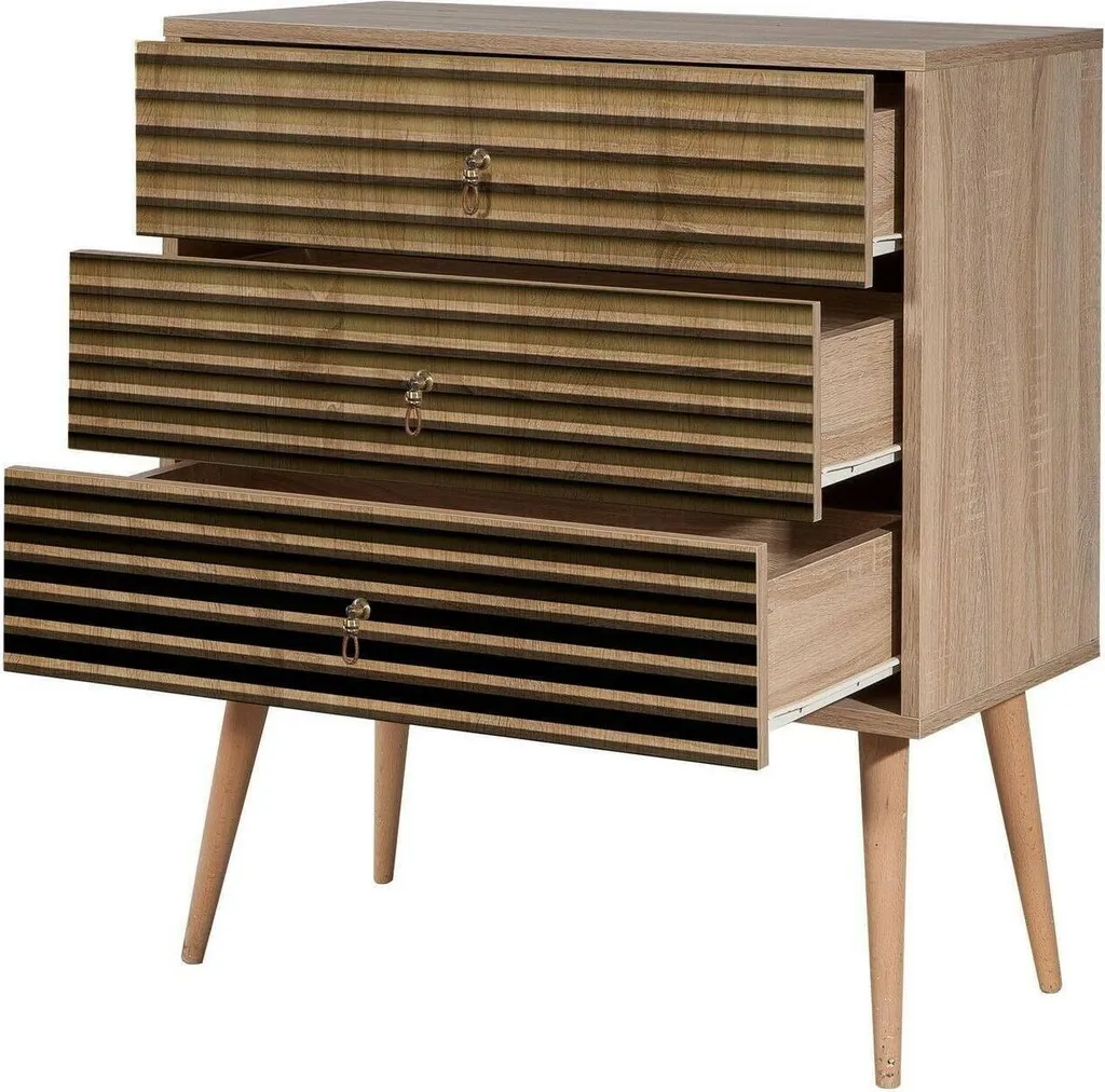 Commode 3 Tiroirs Apricale 80 cm en Bois Chêne Marron Robuste et Design - 5
