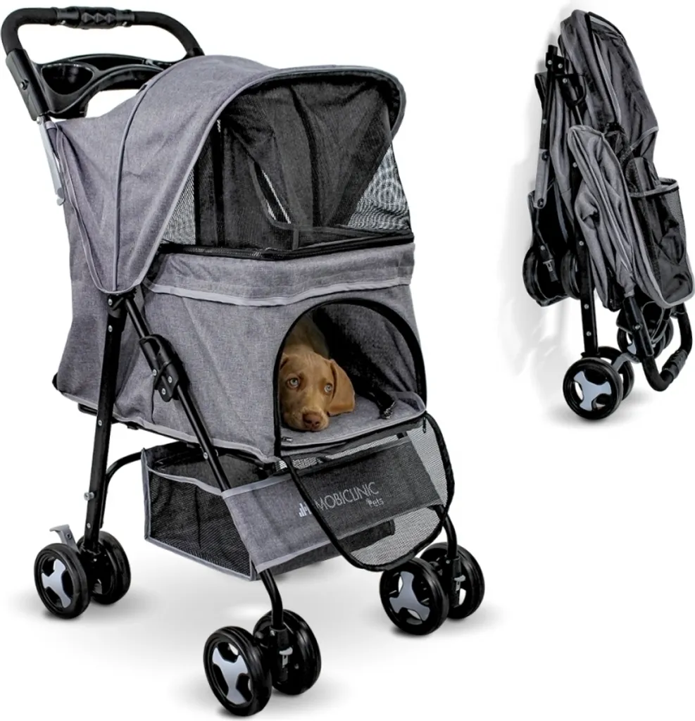 Poussette pliante pour chien Mobiclinic Zuma - Gris, 15 kg, Panier XXL