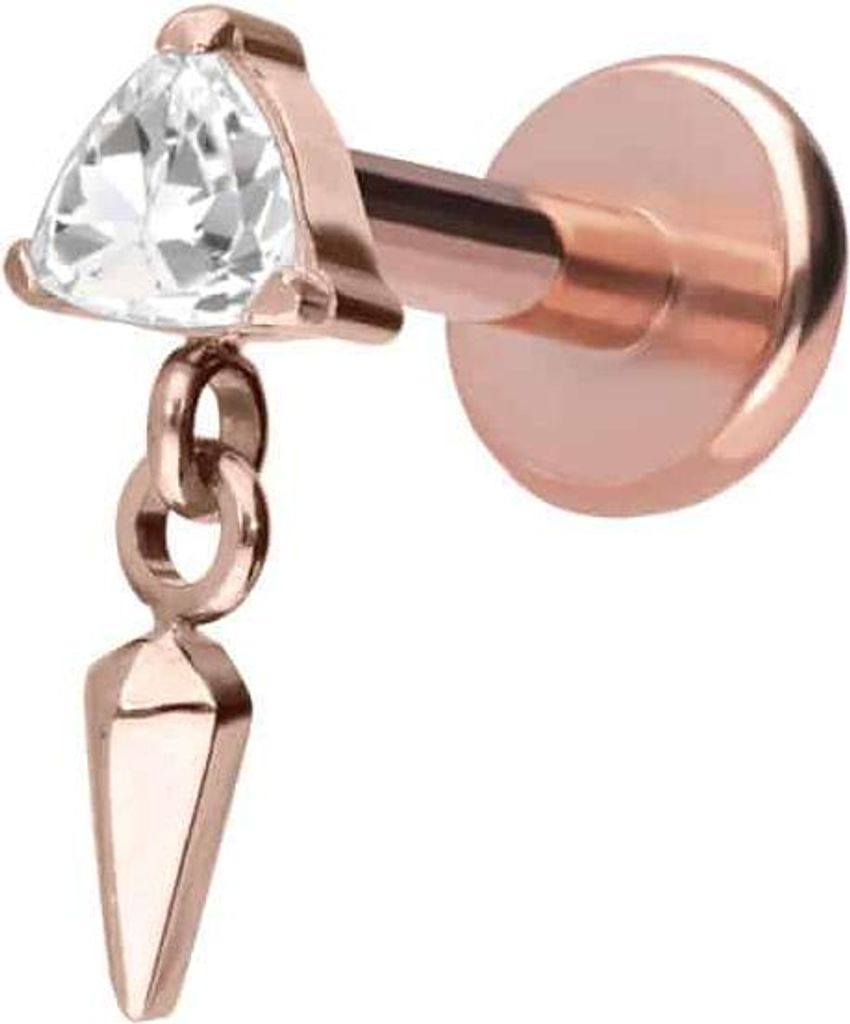 Ohrpiercing, Nasenpiercing Titan Labret mit Push Fit KRISTALLDREIECK + SPITZE RoséGold Stablänge: 6mm | Stabstärke: 1,2mm