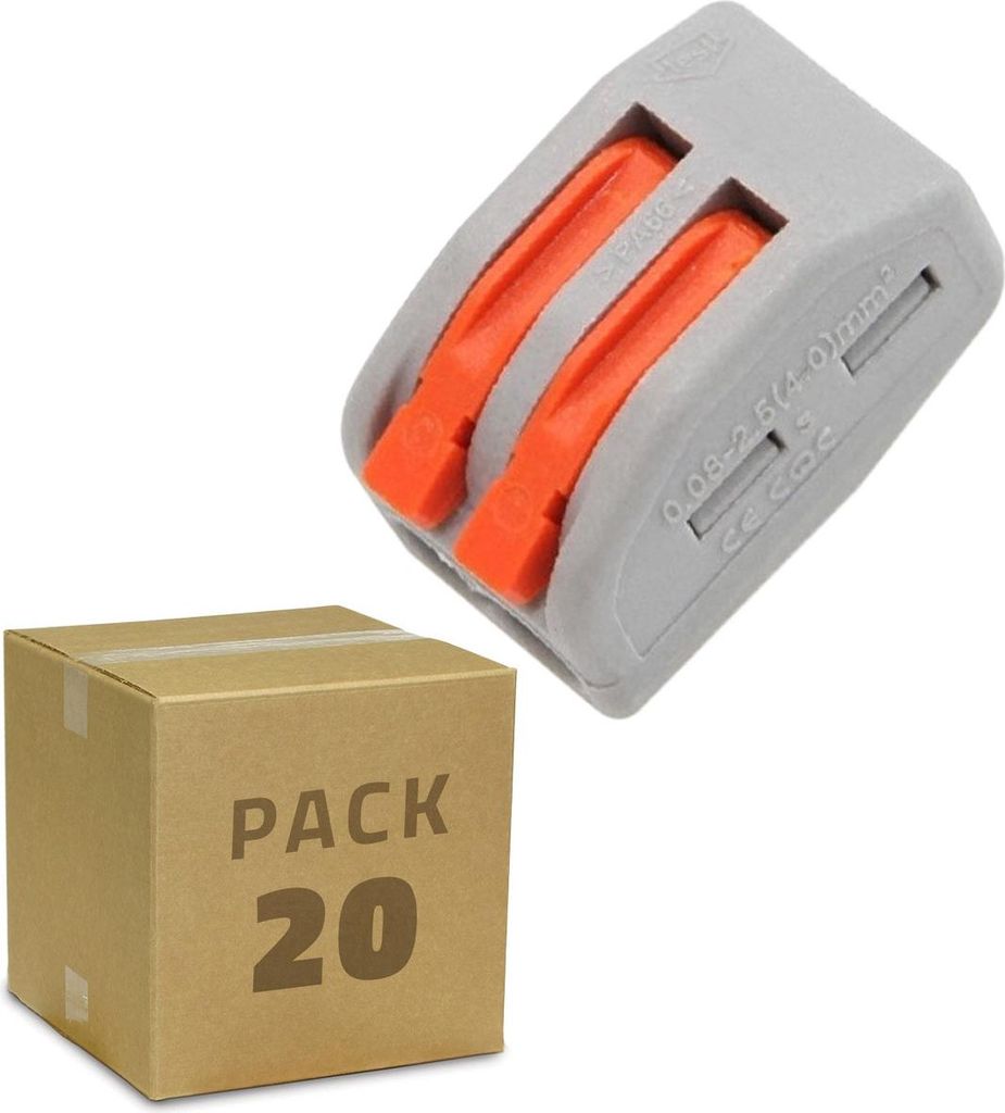 20 Pack Schnellverbinder PCT-212 mit 2 Eingängen für Elektrokabel von 0,08–4 mm² Grau