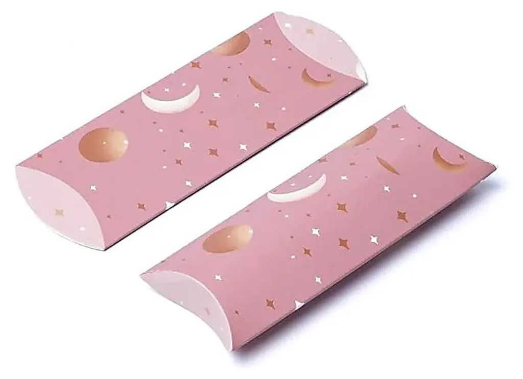 Boîte à Dragées Rose et Or Lune Étoiles 12x6cm pour Mariage - 20 Pcs
