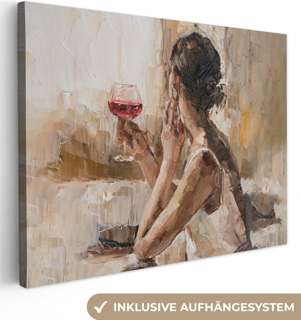 Leinwand Bilder 40x30 cm - Frau mit Wein, moderne Wanddeko für Wohnzimmer