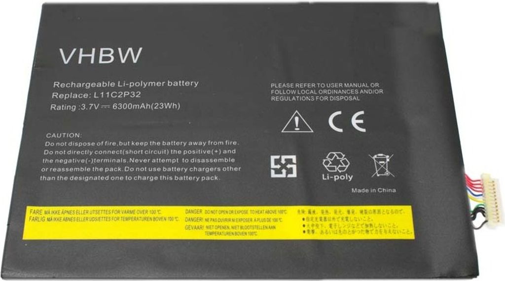 vhbw Akku kompatibel mit Lenovo IdeaTab S6000, S600H, S6000L-F, B6000F Notebook (6300 mAh, 3,7 V, Li-Ion)