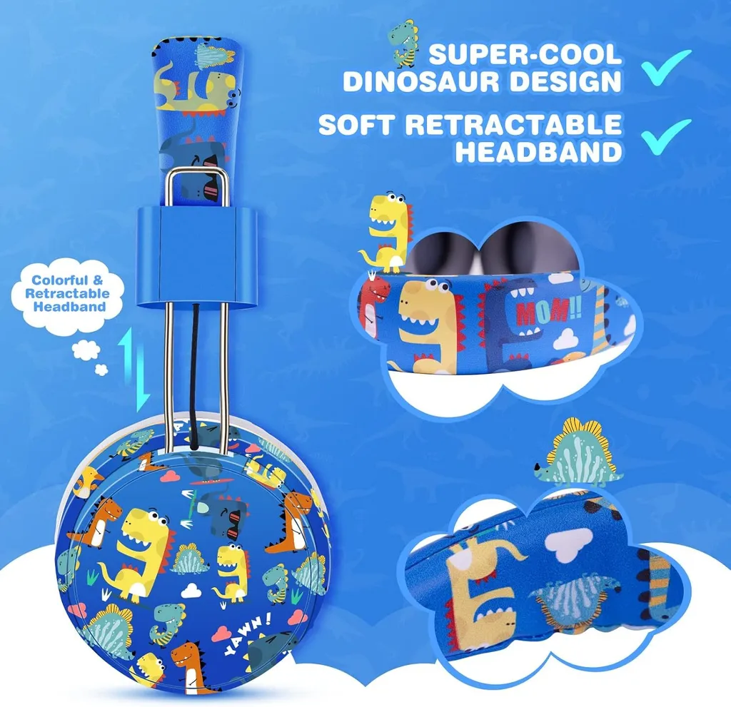 Cuffie Dinosauro Wireless per Bambini: Audio Sicuro 85dB e Bluetooth 5.3 - 7