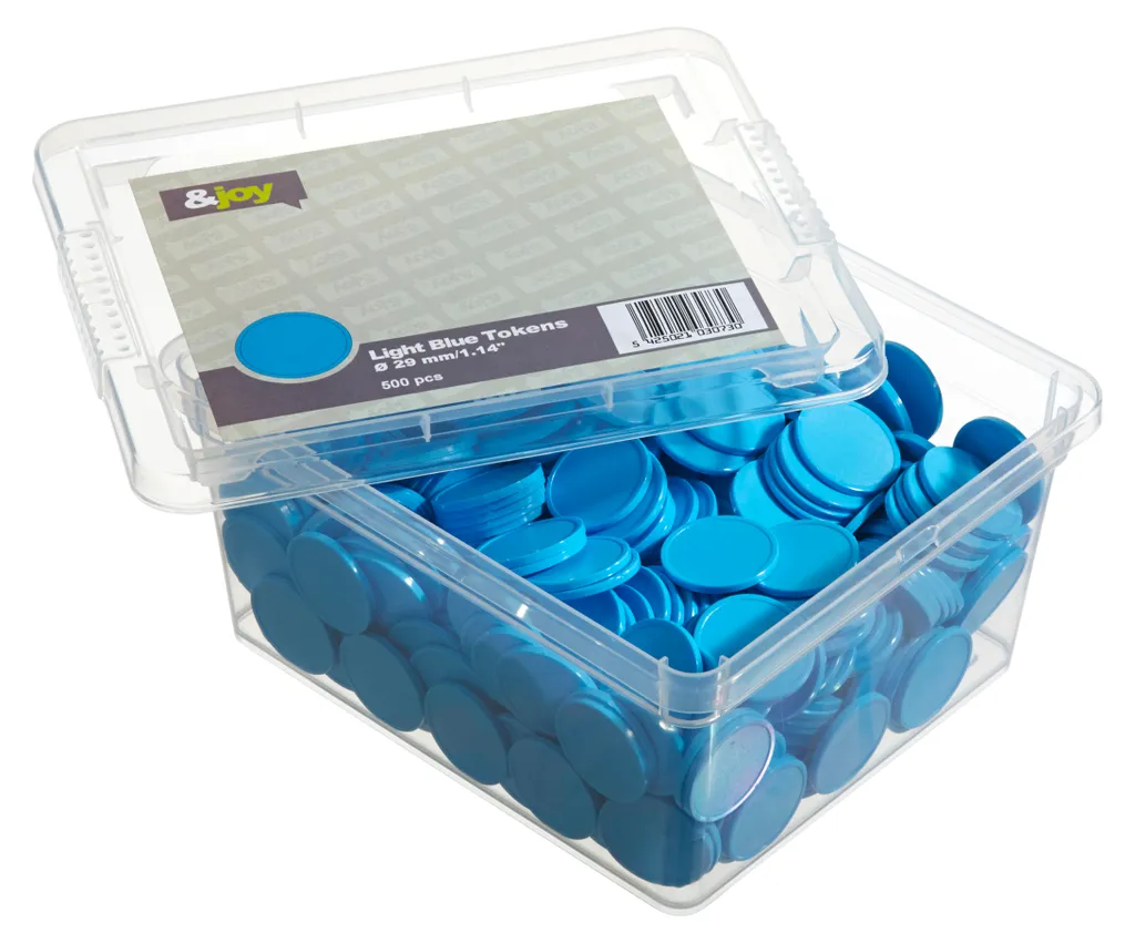 Jetons plastiques bleu clair vierges - Pack de 500 pièces réutilisables