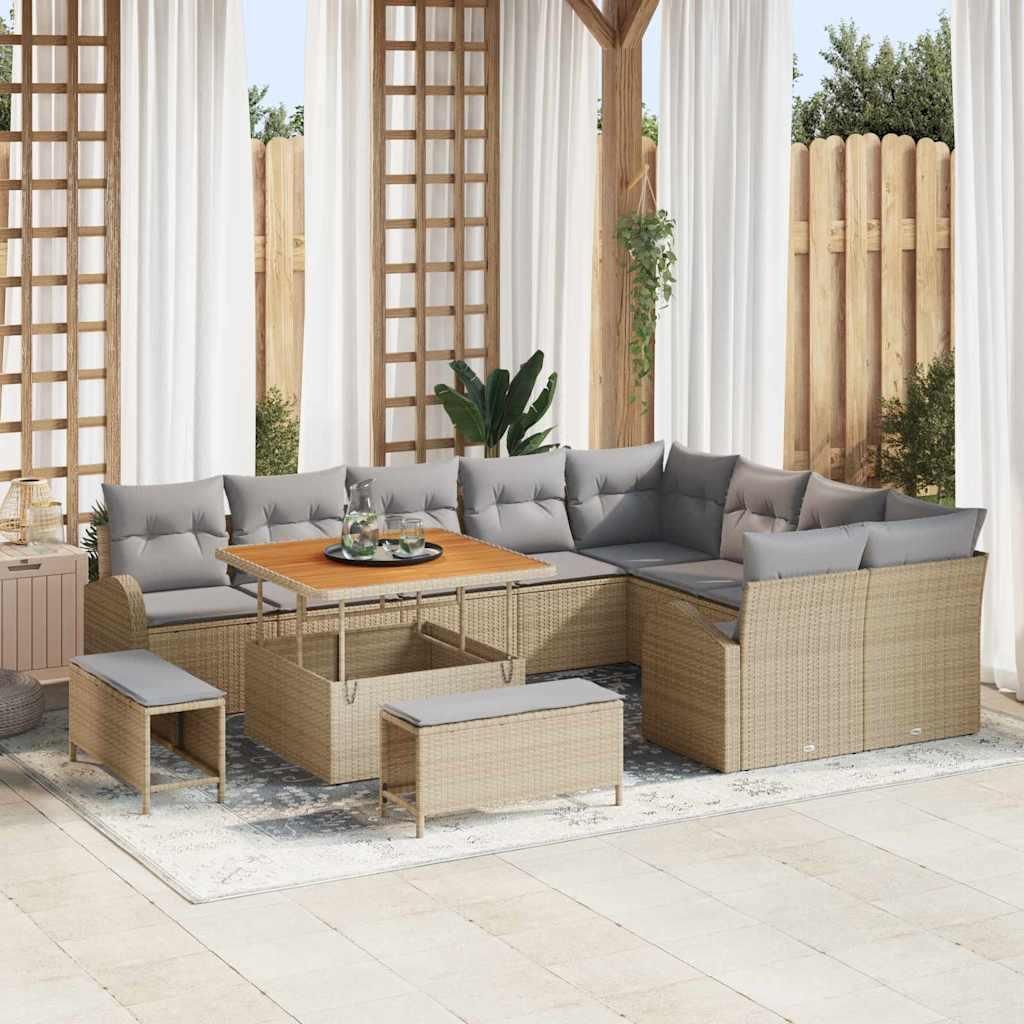 "Rabatt" Garten-Sofa-Set - Balkonmöbel/Terrassenmöbel - mit Kissen 12 pcs Beige Poly Rattan - Lounge-Dining set CC13338