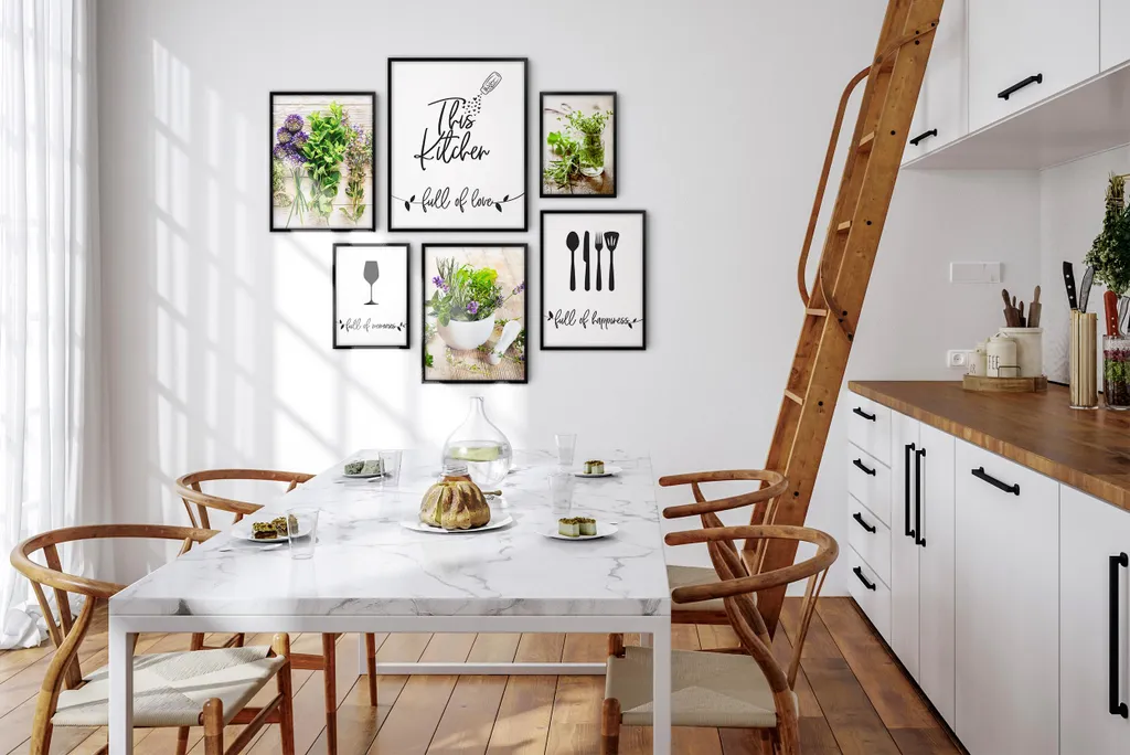 Poster da parete XXL per la cucina - set di 6 erbe, citazioni per la cucina - 2
