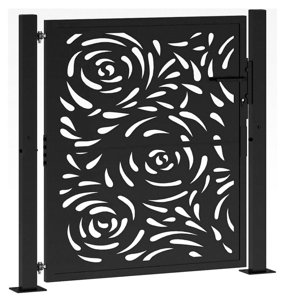 Gartentor Schwarz 100x100 cm Stahl Flammen-Design