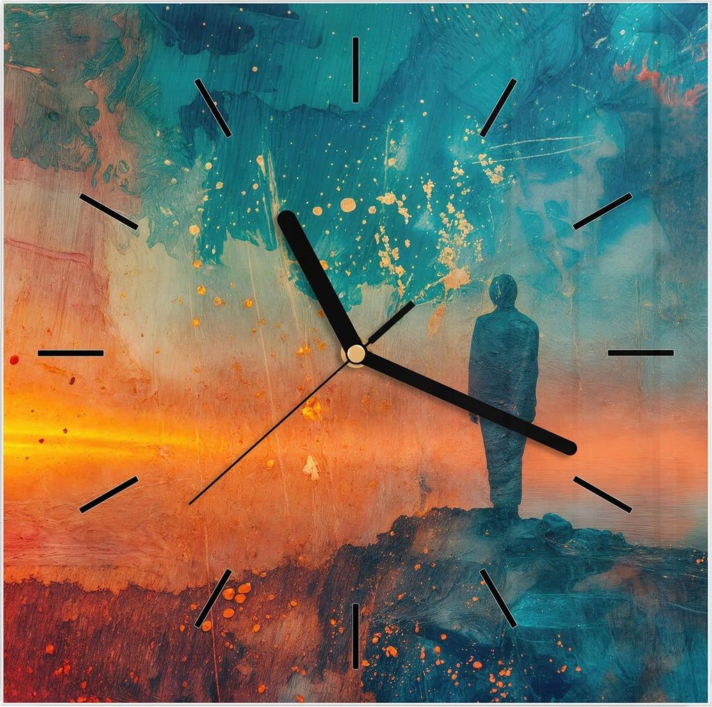Wanduhr aus Glas mit Motiv Abstrakte Sonnenaufgang- 30 x 30 cm - inkl. Aufhängesystem