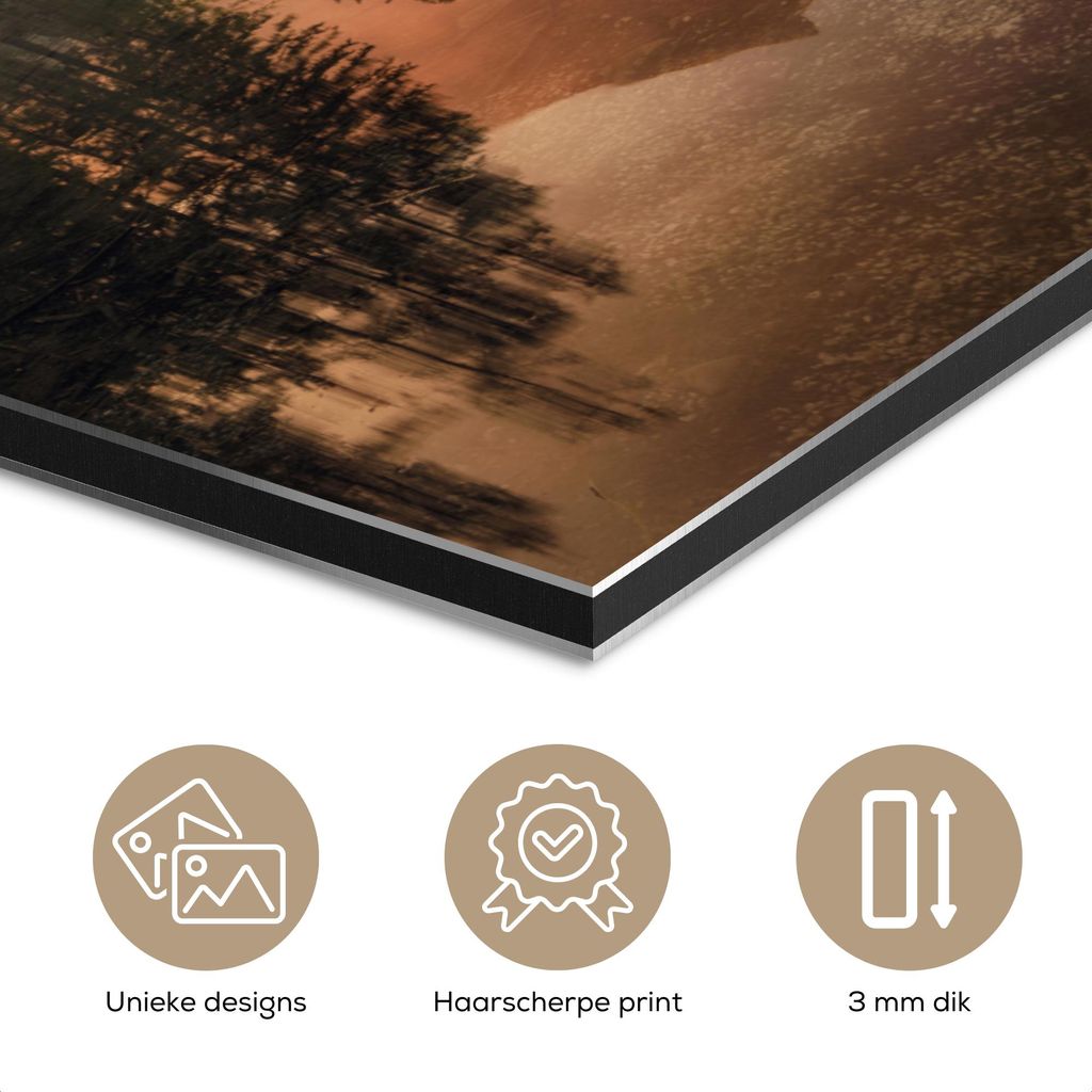 MuchoWow Wanddekoration Metall Metallbild Wandkunst 80x60 cm Landschaft - Nebel - Wasser - Bäume MuchoWow Aluminium Gemälde - Alubild