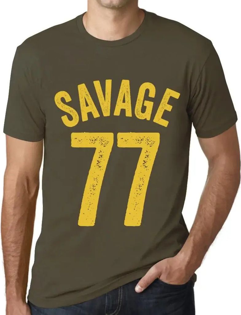 Herren Grafik T-Shirt Savage 77 Geschenk 77. Geburtstag Jahrestag 77 Jahre Jubiläum 77 Jährige Mann Jahrgang 1947 Kurzarm Lustige Druck