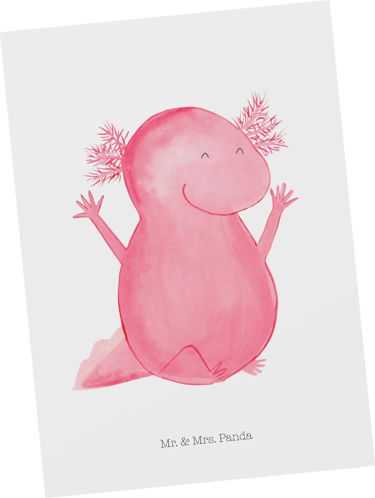 Mr. & Mrs. Panda Postkarte Axolotl Hurra - Weiß - Geschenk, Motivation, Ansichtskarte, Postkarten, Lurche, Grußkarte, Spaß, Lurch, Ansichtskarte...