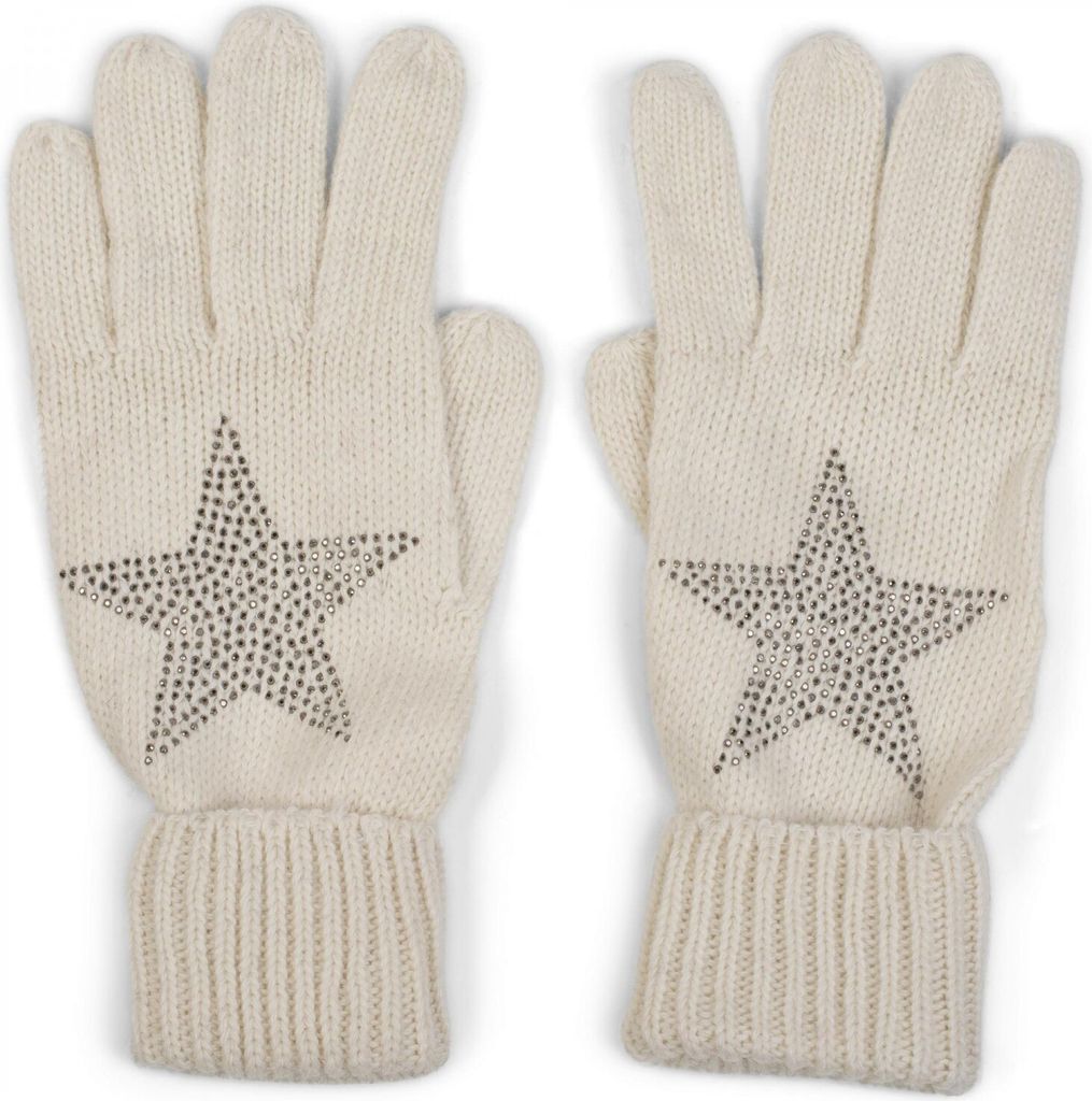 styleBREAKER Damen Strickhandschuhe mit Strass Stern Applikation | warme weiche Winterhandschuhe mit doppeltem Bund | elastische Fingerhandschuhe