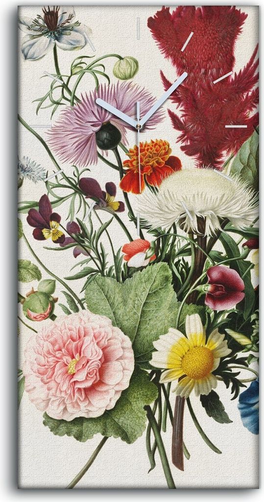 Wohnzimmer-Bild Leinwand Uhr Geräuschlos 30x60 Gemälde Blumen Pflanzen Kunst - weiße Hände