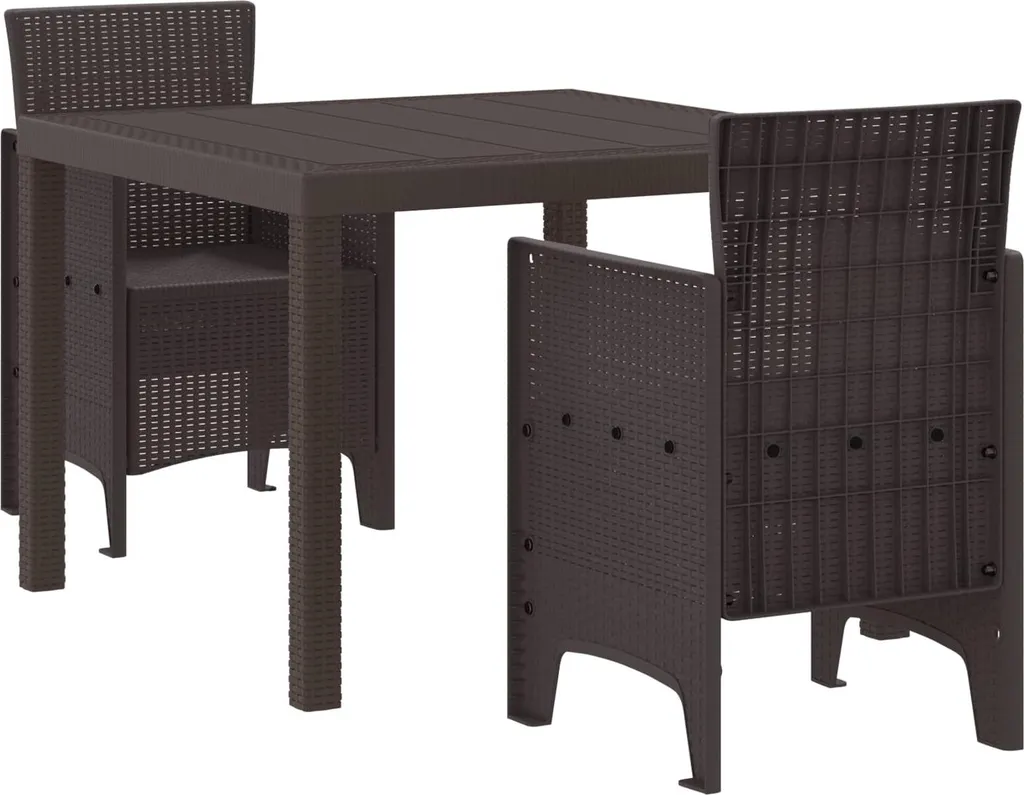 vidaXL Set da pranzo da giardino 3 pezzi in polipropilene marrone