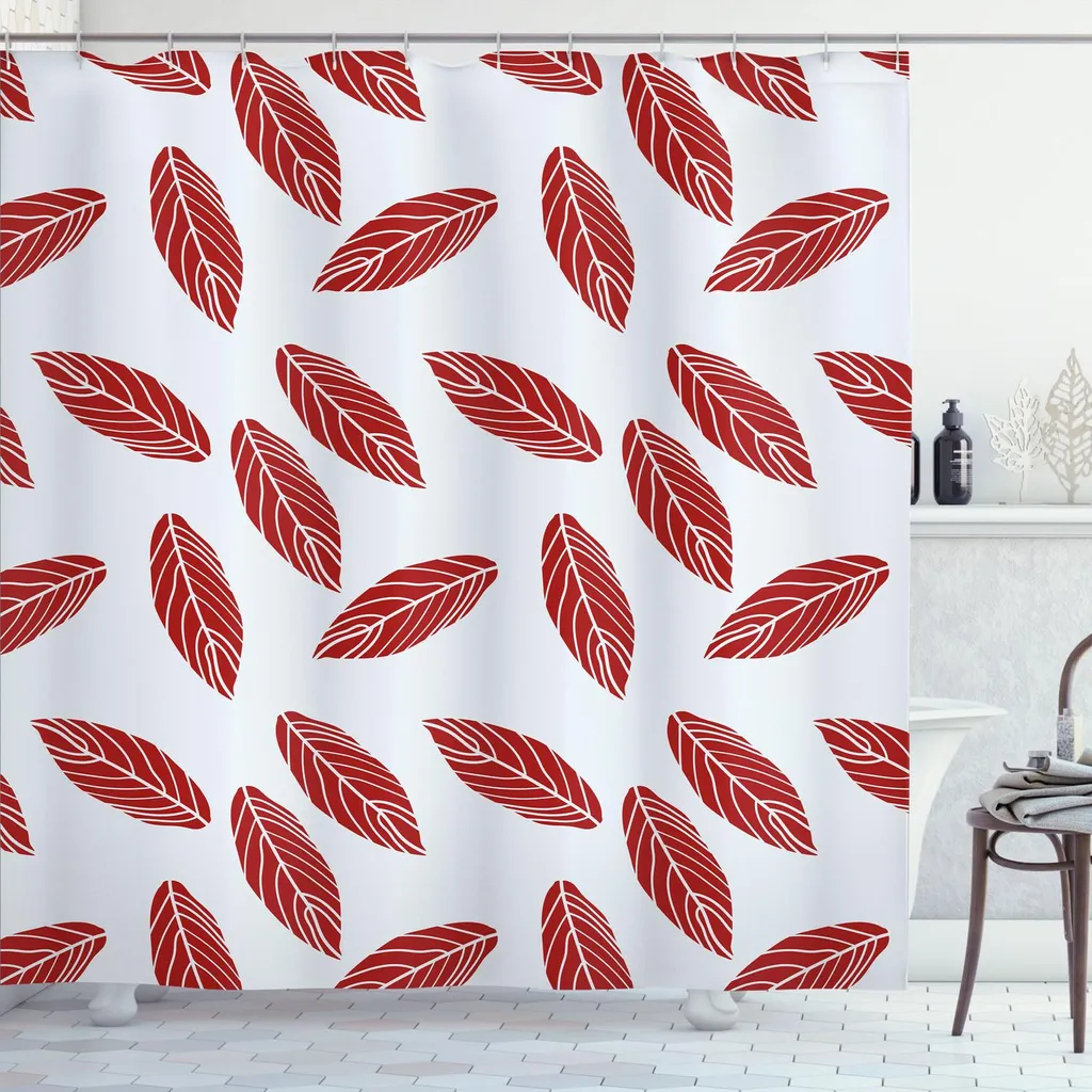 ABAKUHAUS Tenda da doccia con foglie, foglie astratte moderne e ritmiche su sfondo pastello freddo e tenue, 175 x 200 cm, azzurro rubino