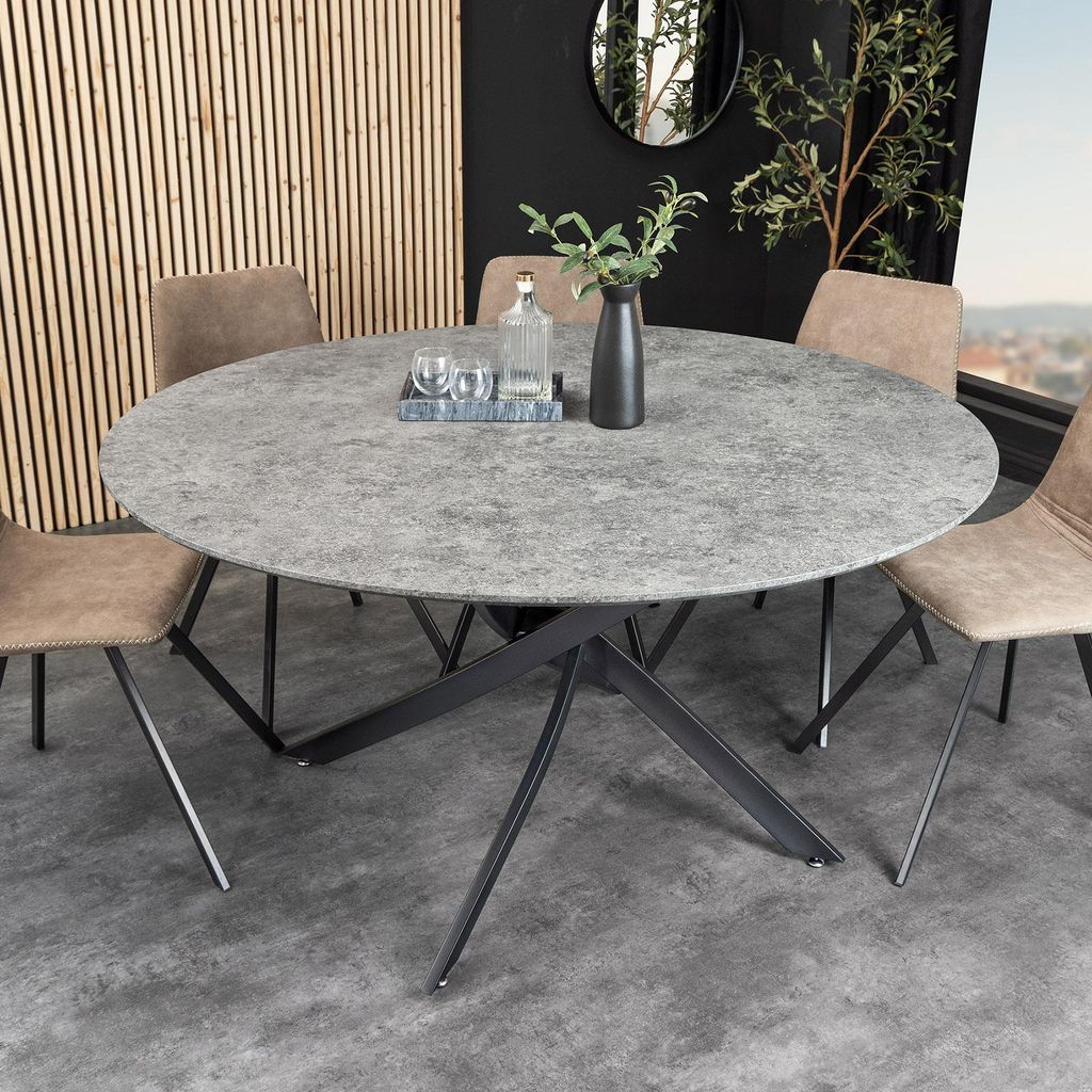 riess-ambiente Runder Esstisch HELIX 120 cm grau Beton-Design schwarze Metallbeine Sterngestell Esszimmertisch