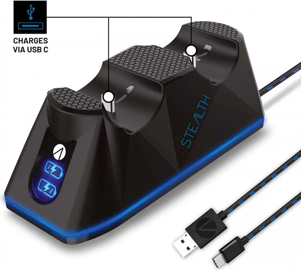 Chargeur PS5 double noir STEALTH avec indicateurs LED et charge rapide