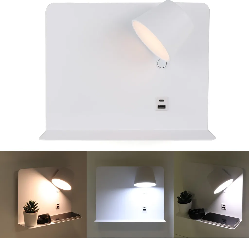 Applique murale ajustable 6W LED blanc avec recharge USB et Type C