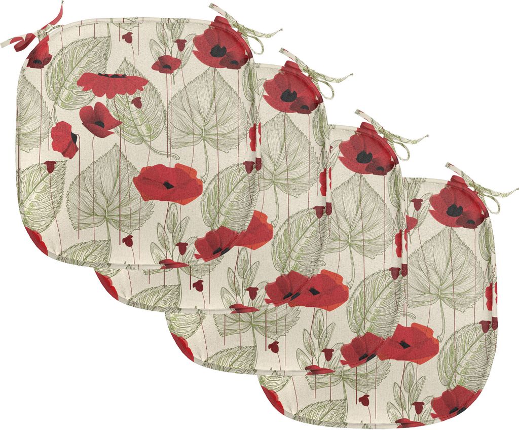 ABAKUHAUS Mohn Polster für Esszimmerstühle, Sketch Blätter Rural Flora, Dekoratives wasserfestes Kissen mit Riemen für Küchensitze, 40 cm x 40...