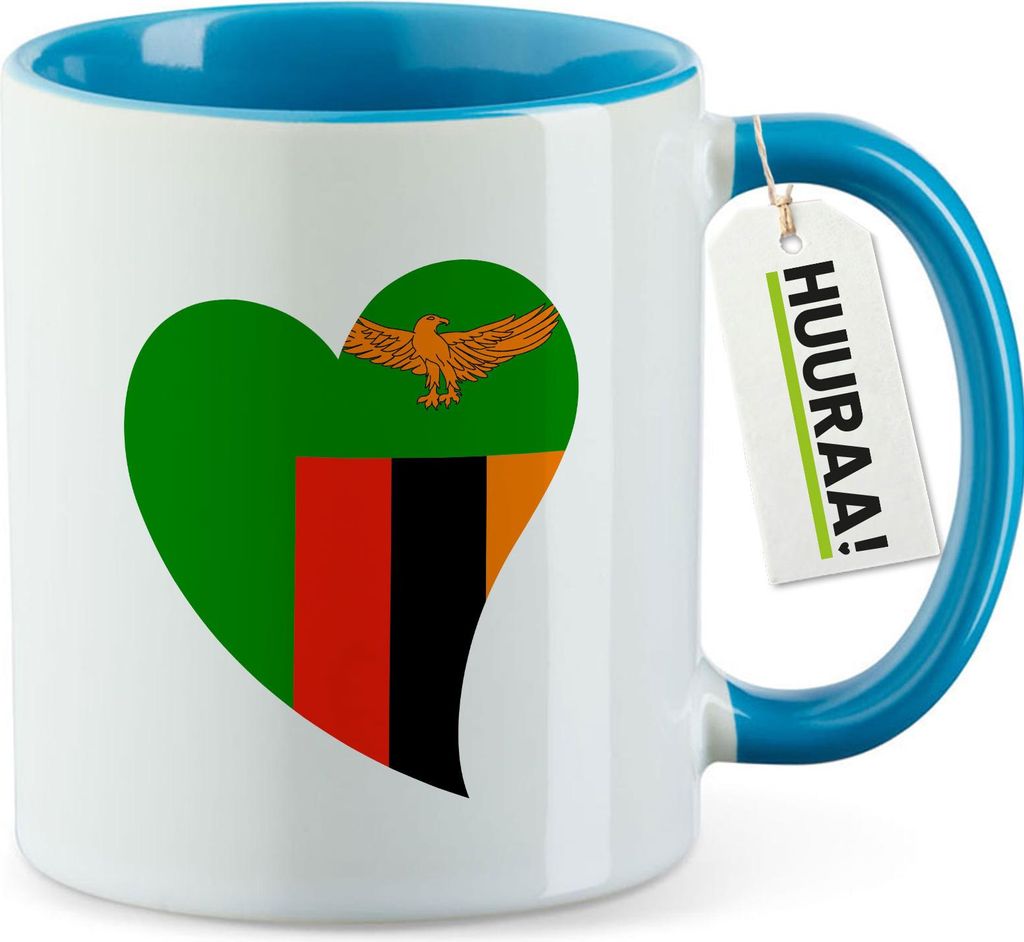 Huuraa Kaffeetasse Sambia Flagge Herz 330ml Blau Keramik Kaffeebecher Geschenkidee