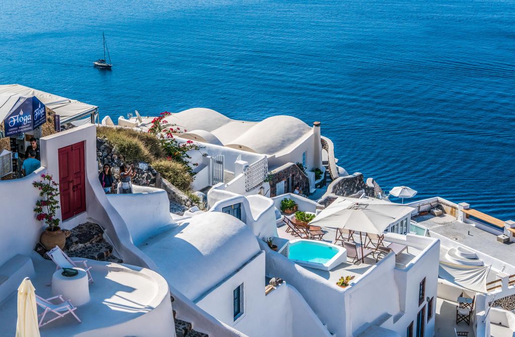 hansepuzzle 98440 - Santorini Puzzle, 500 Teile, Gebäude, 46,0 x 30,0cm mit hochwertiger Aufbewahrung, Kartonbox und wiederverschließbarem Beutel