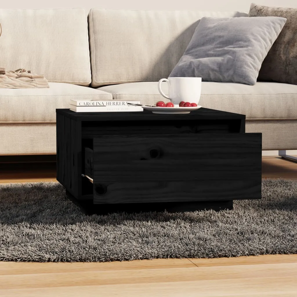 Tavolino Nero Stabli Möbel 55x56x32 cm in Vero Legno Massello di Pino