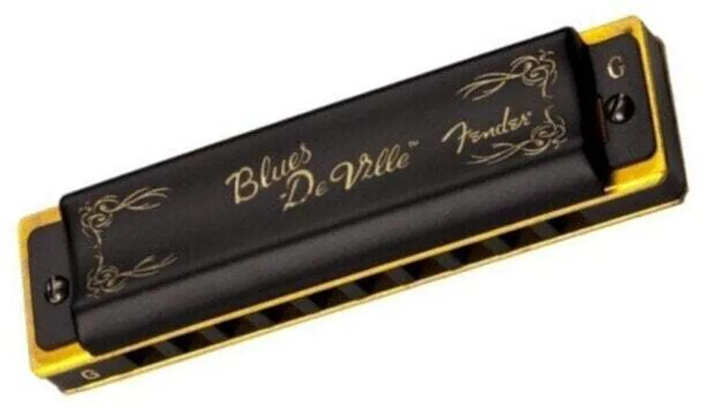 Harmonica Diatonique Fender Blues Deville G - 10 Trous en Métal Chromé Noir