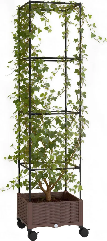 Jardinière avec treillis 40x40x165 cm en bois marron pour grimpantes