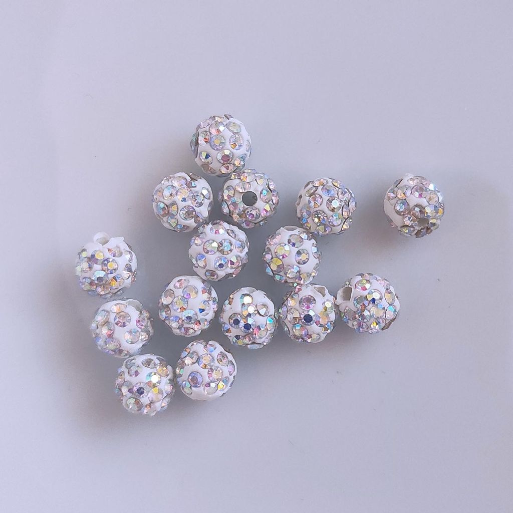 Shamballa korálky, trblietavé, 10 mm, 10 kusov, Biele Obrázok produktu 