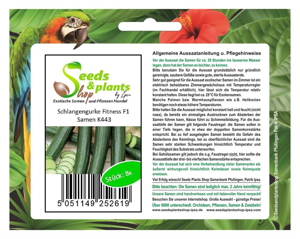 8x Schlangengurke Snack Hopeline Fitness F1 Gurken Gemüse Pflanzen - Samen K443