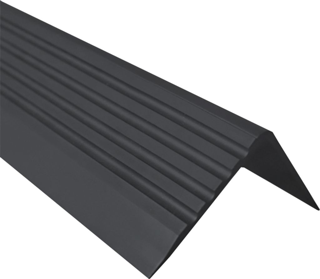 QUEST Treppenkantenprofil 40x52mm, 1.5m, Treppenprofil PVC für Treppenstufen, Treppenkantenschutz mit Rillen, Antirutsch, RGP, schwarz