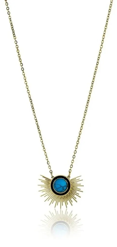 Collier maille dorée et pendentif turquoise - Bijou femme tendance