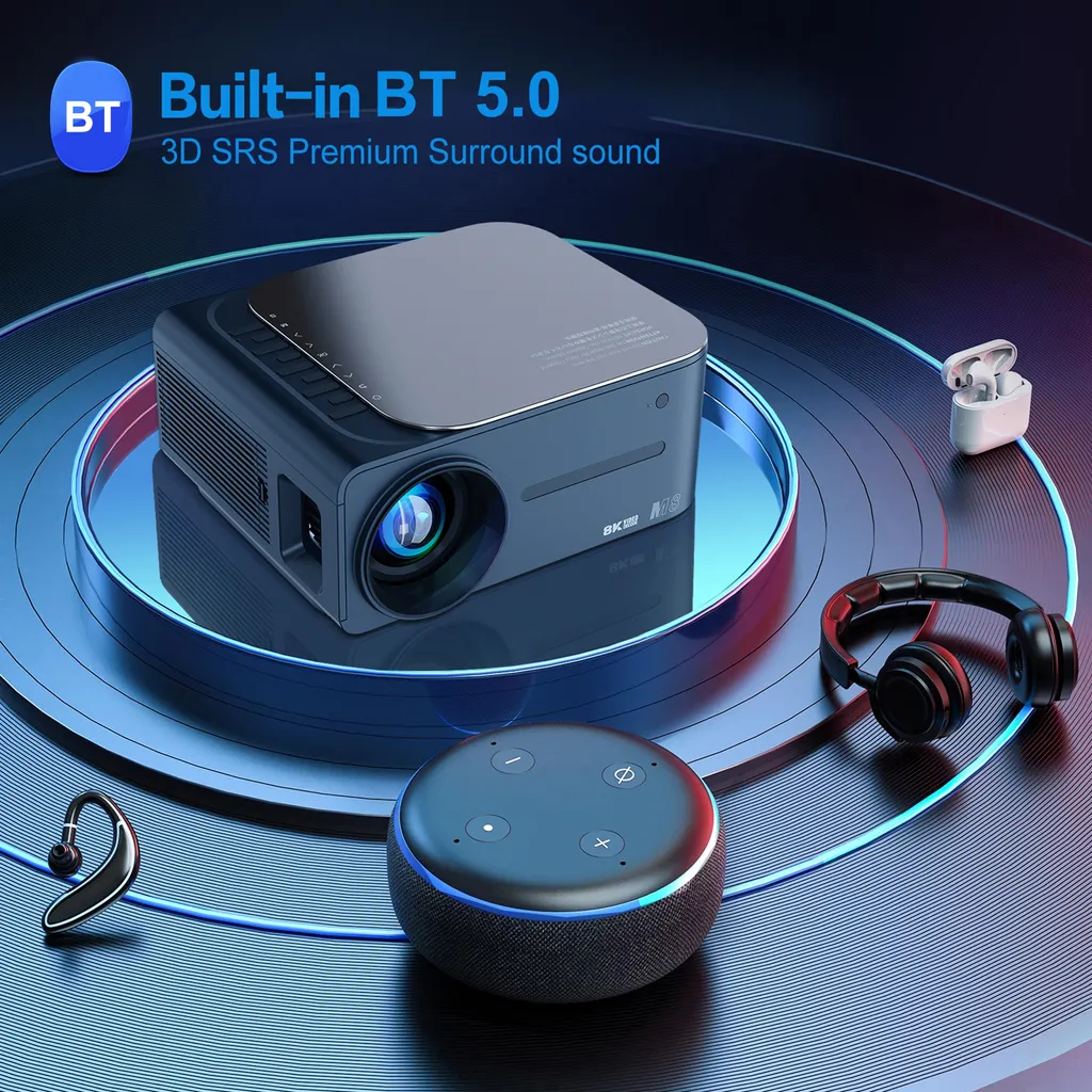 Vidéo-projecteur M8 intelligent HDR WiFi bi-bande et Bluetooth 5.0 - 5