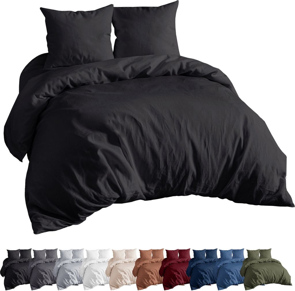 Premium Mikrofaser Bettwäsche Set 155x200 + 80x80 cm Bettwäschegarnitur, in Farbe: Schwarz